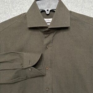 Atelier Munro Mens Olive Green‎ Cotton Button Down Shirt MSHC0220 Long Sleeve